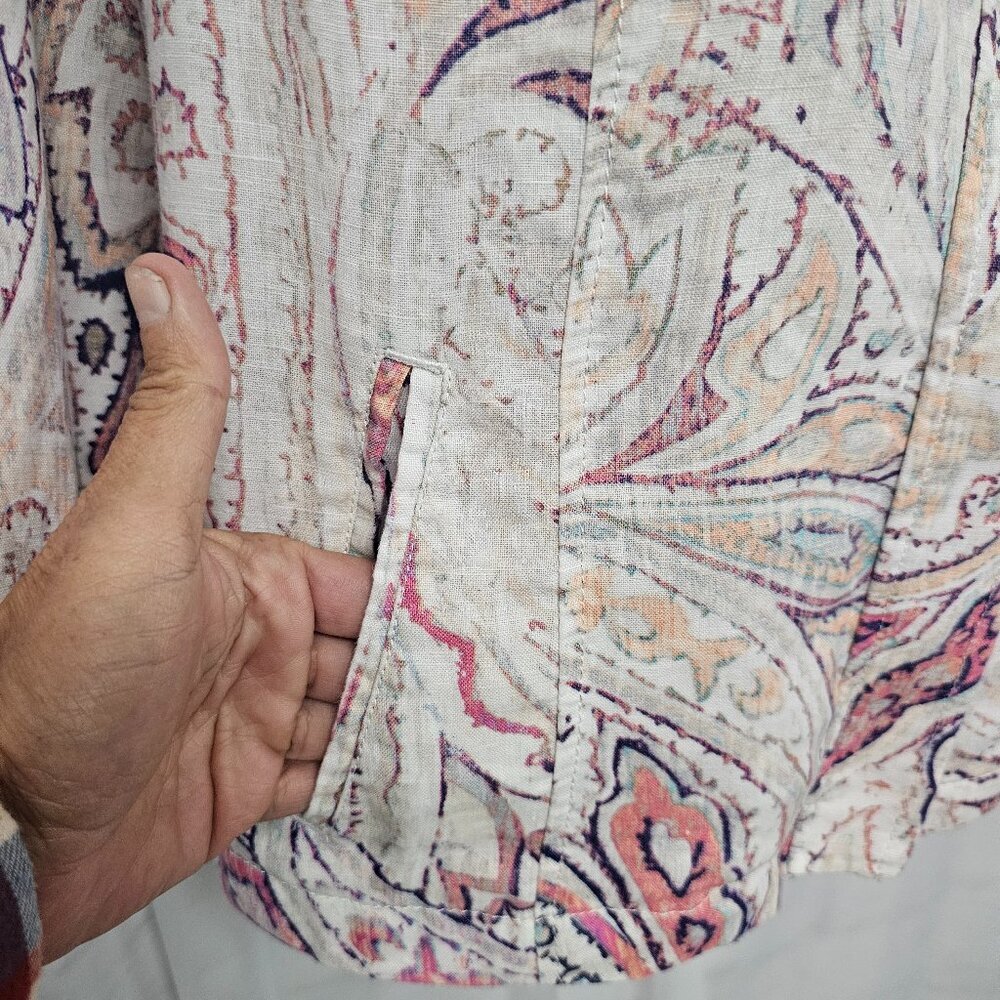 Chico's Jacket Shacket Pink Linen Boho Coastal Beach 2 (L) - Picture 7 of 16